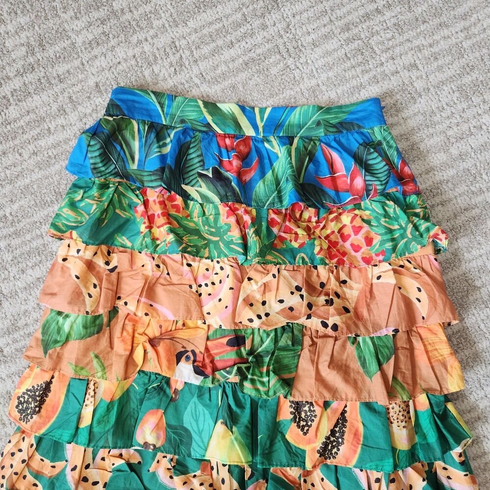 FARM Rio Tropical Mixed Prints Multi-Layered Midi Skirt size M - Picture 4 of 11